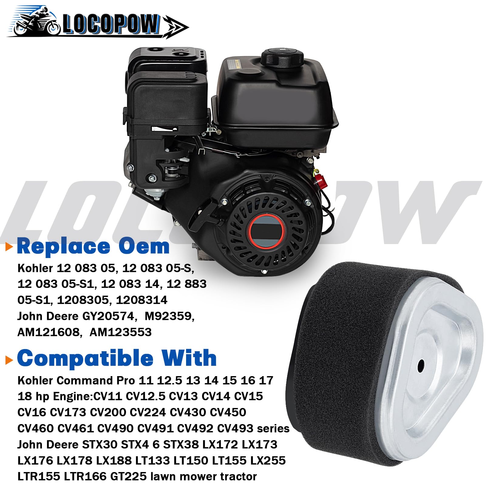LOCOPOW 1208314 air filter with pre-filter attached for better filtration.