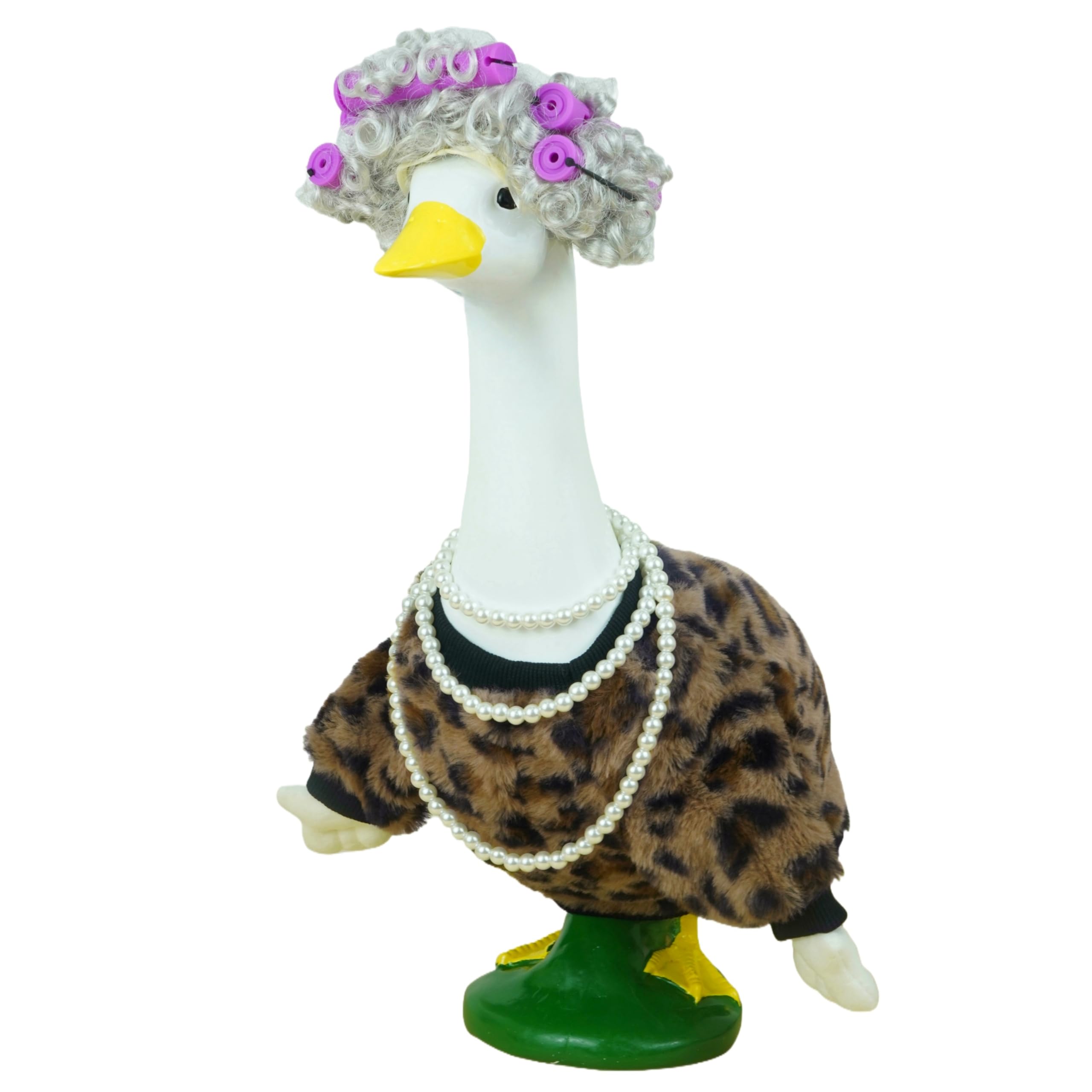 LOCORED leopard outfit on a porch goose adds whimsical outdoor decor.