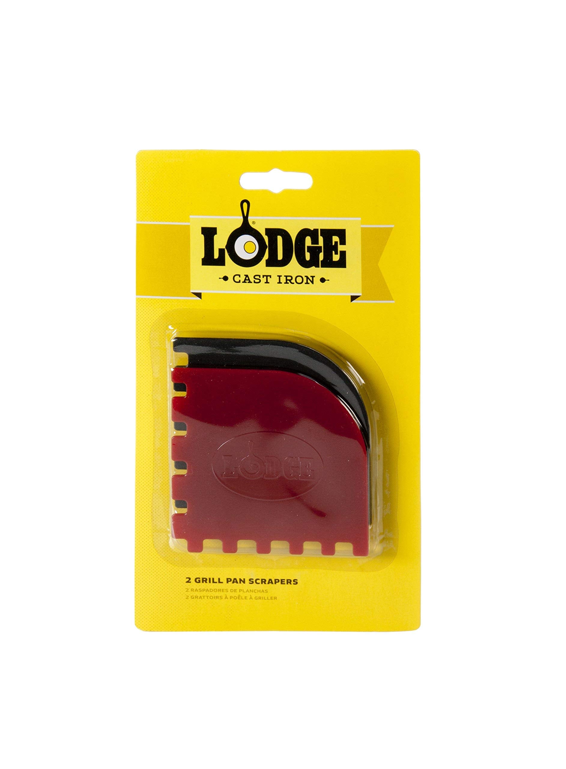 Lodge scraper two-sided design cleans flat and curved edges, reaching tight crevices.