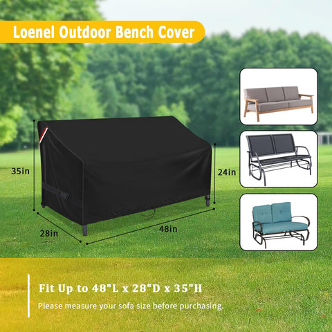Loenel glider bench cover with windproof straps stays secure.