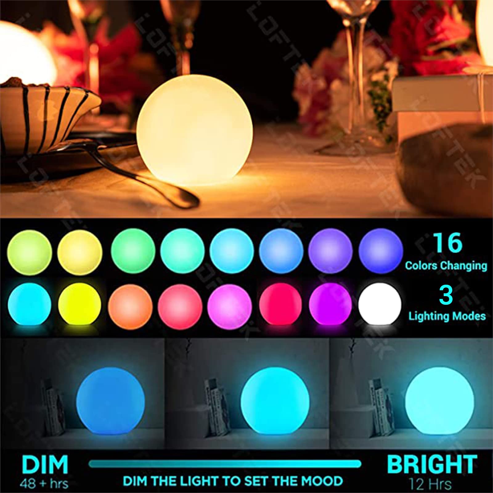 LOFTEK LED globe with remote control offers color-changing ambience for pools.