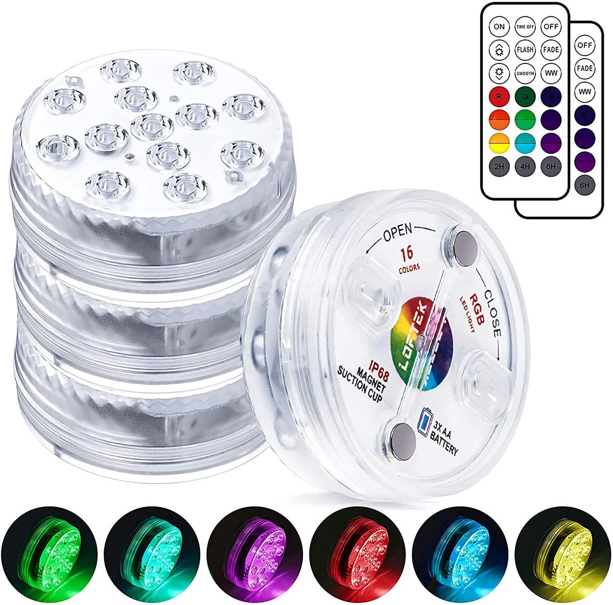 LOFTEK submersible light with remote and magnets for versatile placement