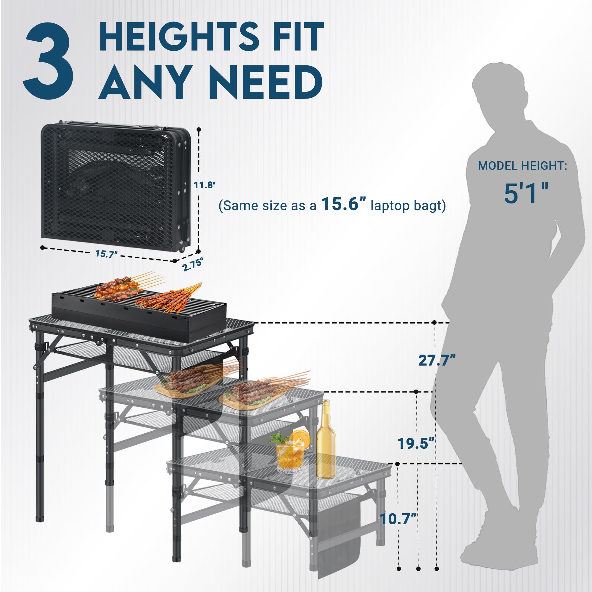LOFTEY grill table with height adjustment for versatile outdoor dining