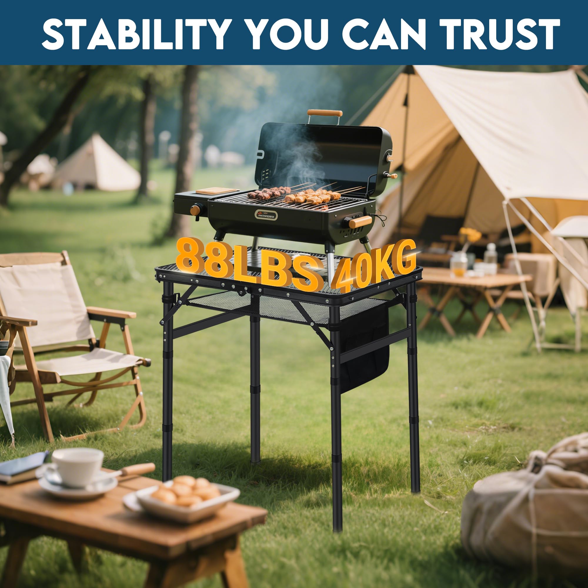 LOFTEY grill table mesh surface promotes airflow and safe cooking outdoors