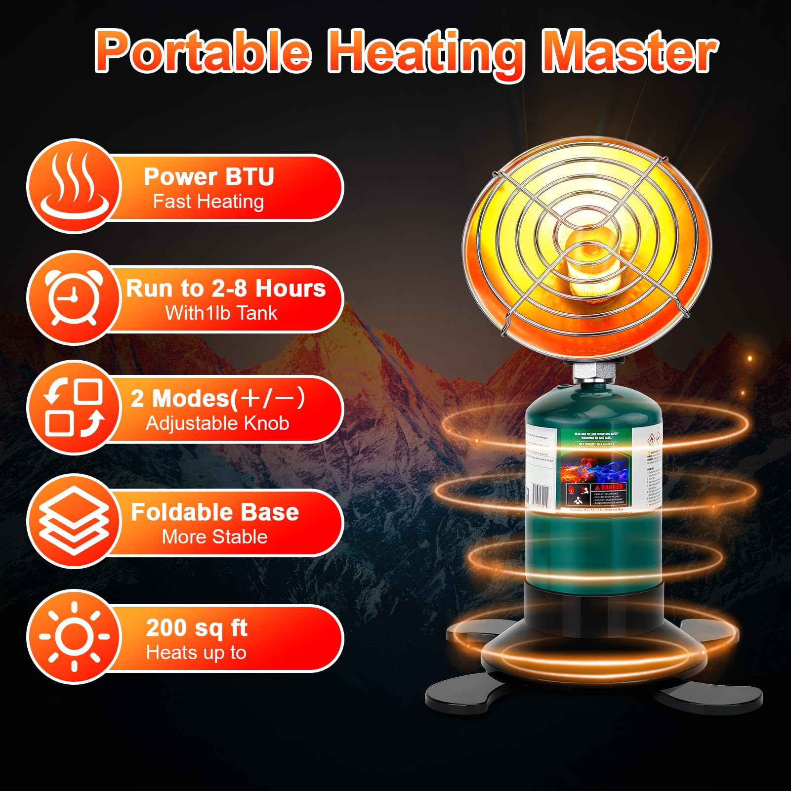 LOFUKI tent heater showing one-push ignition for quick setup