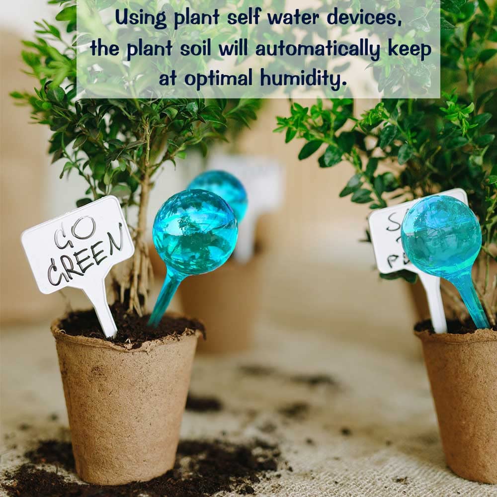 Logresy self-watering globes close-up shows slow water flow to roots indoors.