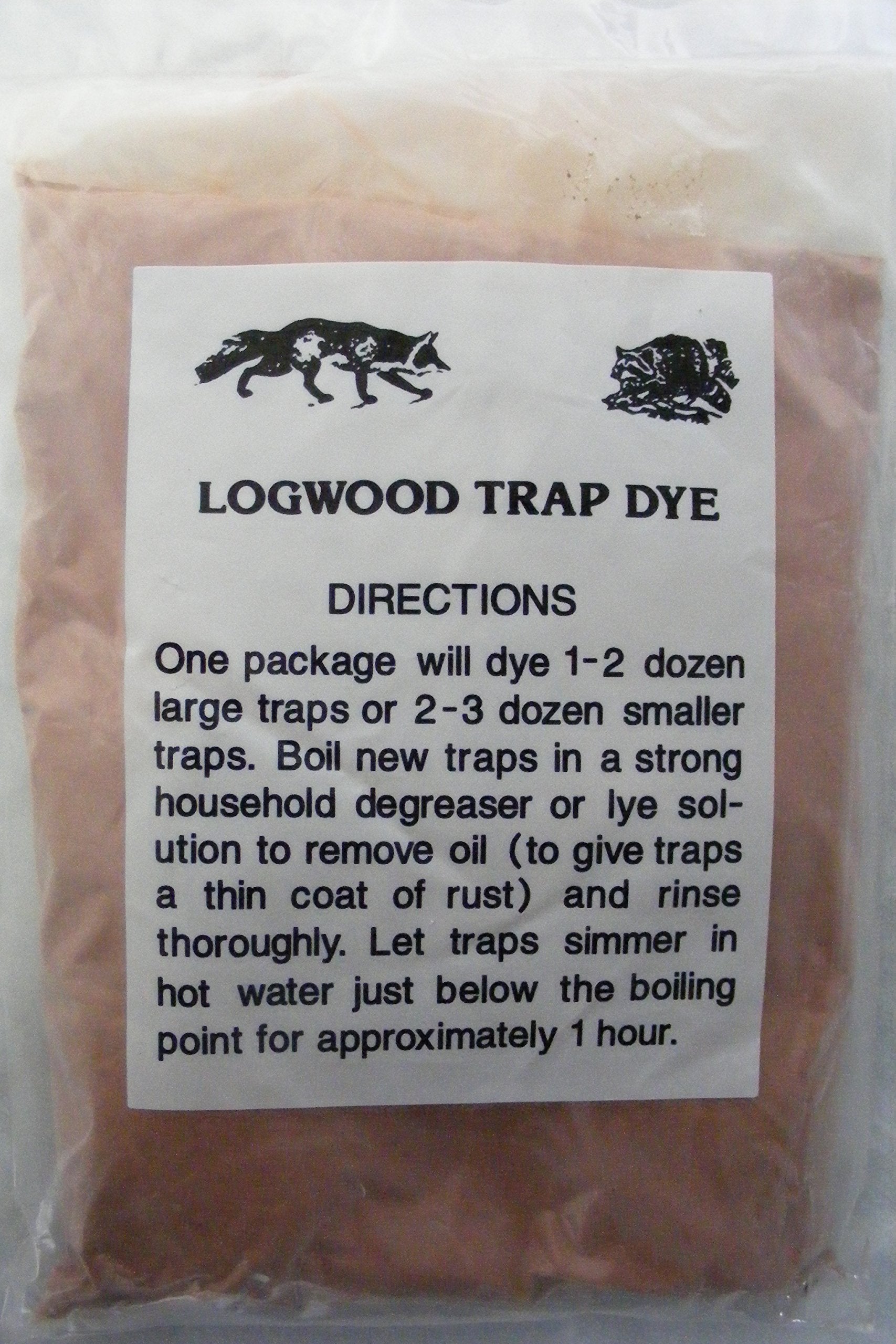 Logwood Trap Dye powder turning red to black in hot water, ideal for rusted traps