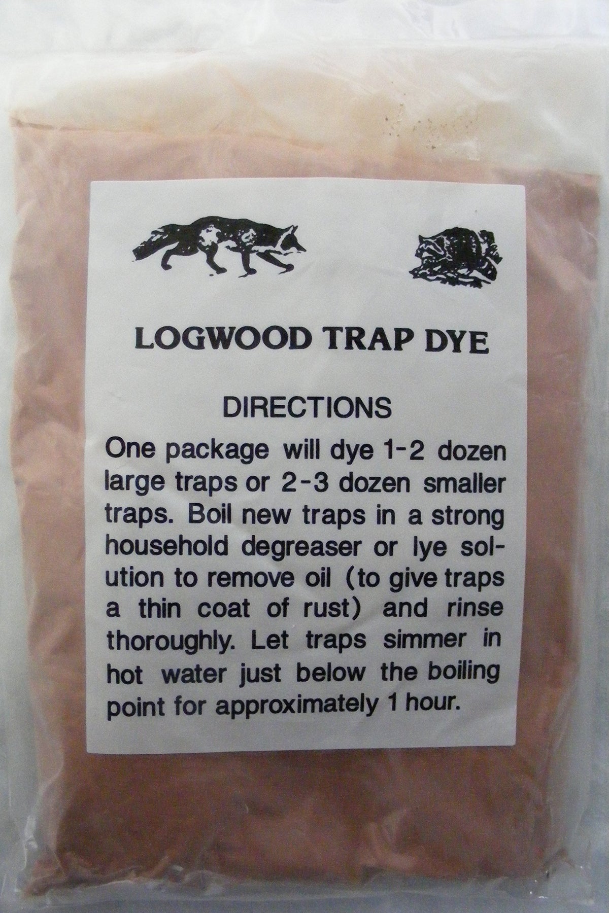 Logwood Trap Dye powder turning red to black in hot water, ideal for rusted traps