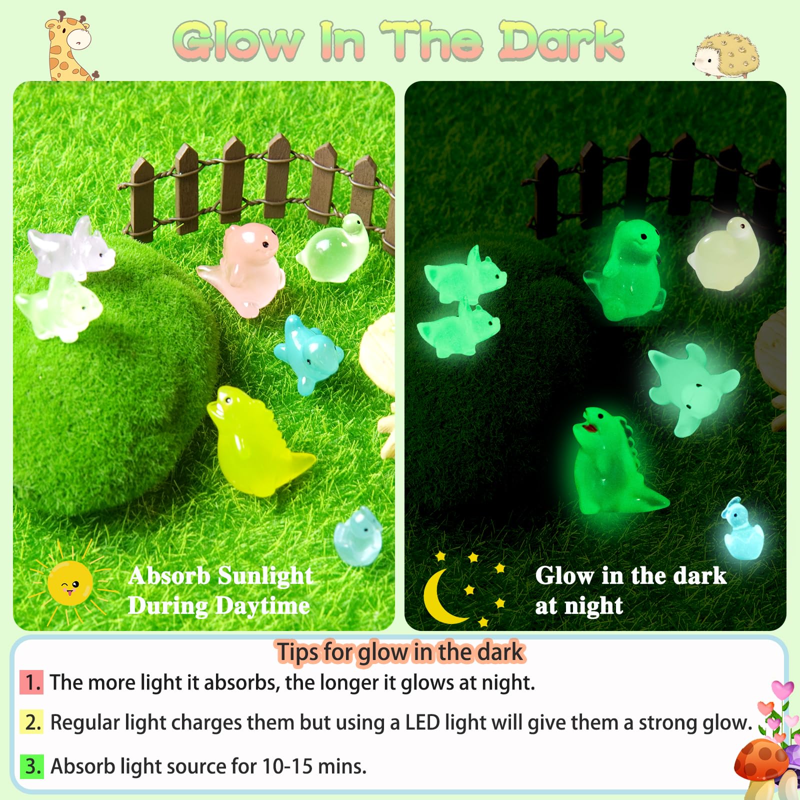 LOIKMIUP 26 styles mini dinosaurs glow accents for playful landscaping.