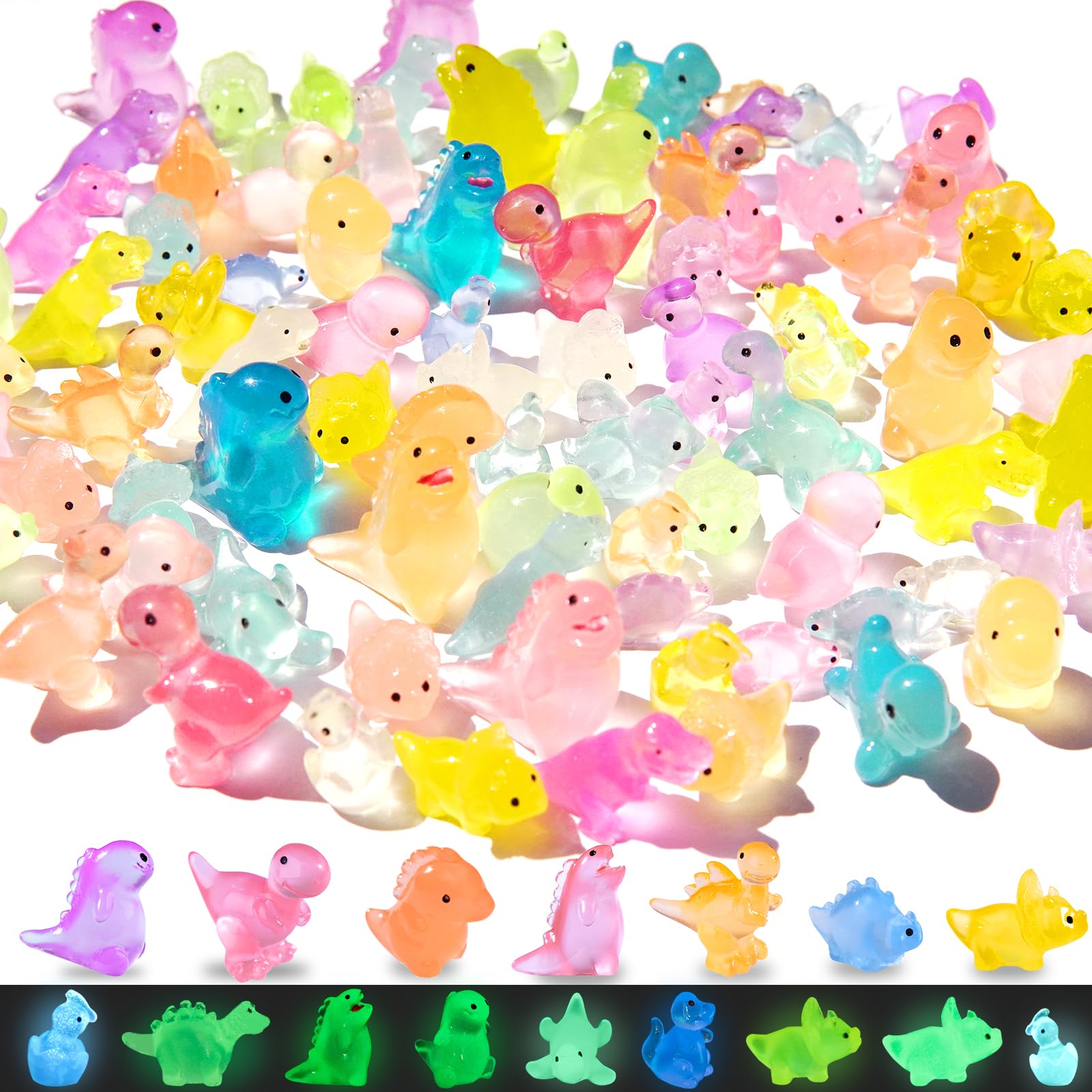 LOIKMIUP luminous dinosaur collection 100pcs glows in the dark for magical fairy gardens.