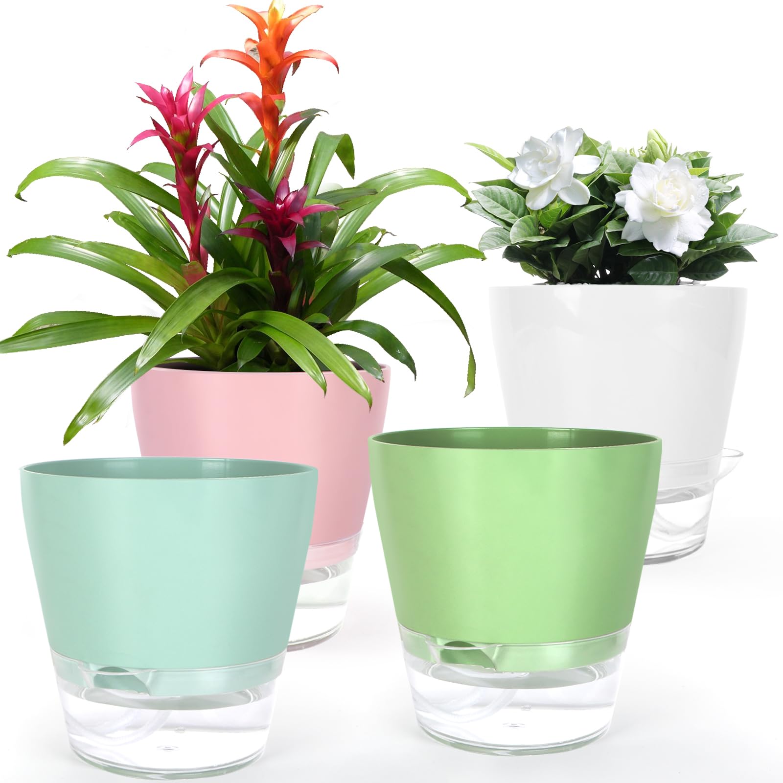 Lokeisna self-watering pot set with reservoir stores water for up to 10 days.