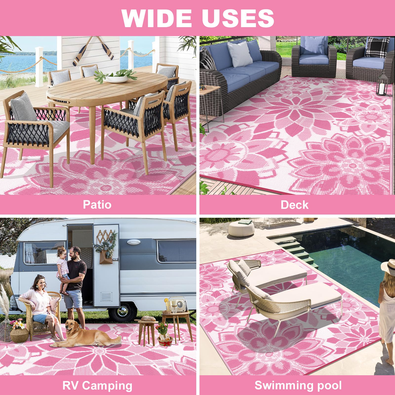 LOKHOM lightweight outdoor rug, easy to fold and carry