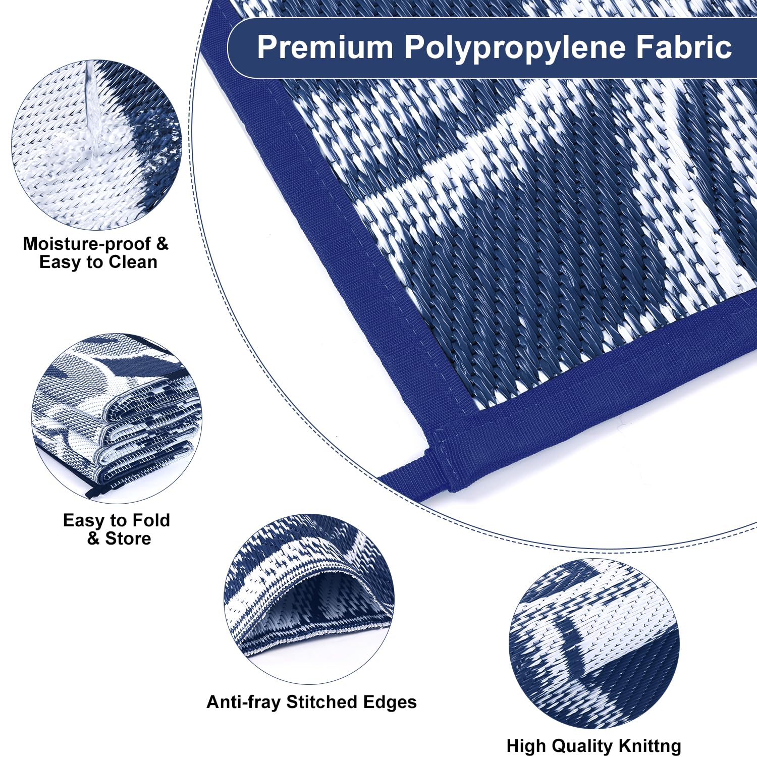 LOKHOM outdoor rug navyblue-white floral pattern adds charm to porch.