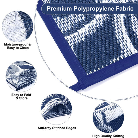 LOKHOM outdoor rug navyblue-white floral pattern adds charm to porch.