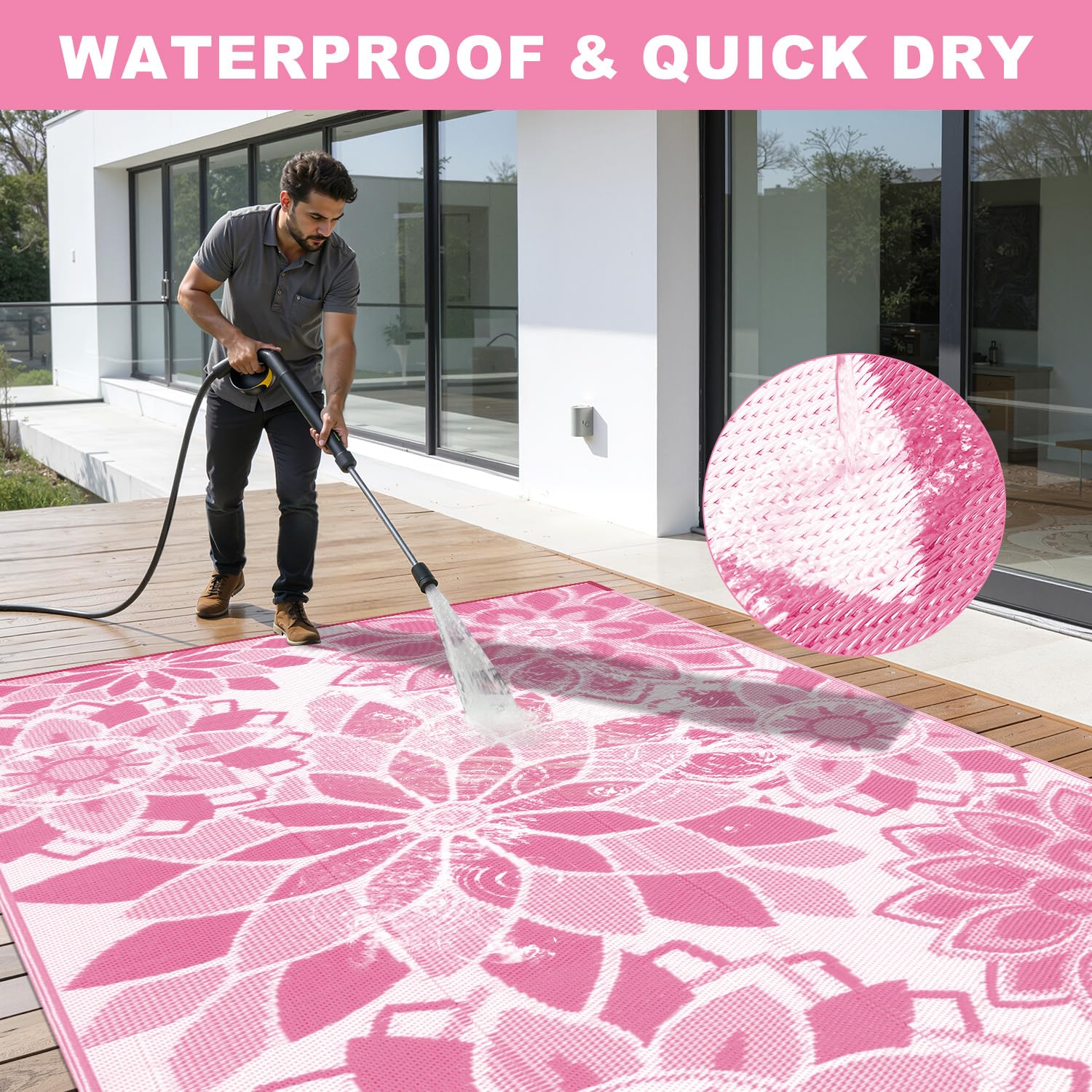 LOKHOM patio rug for deck or beach picnics, stain resistant