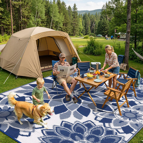 LOKHOM outdoor rug reversible design close-up shows dual-sided weave enhancing durability.