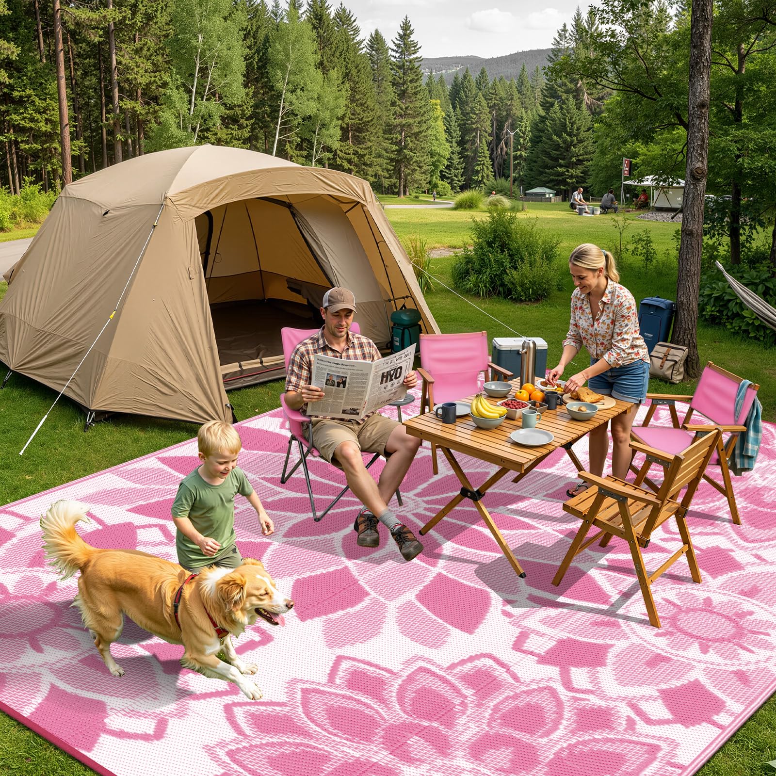 LOKHOM reversible straw weave rug with dual textures for deck or balcony