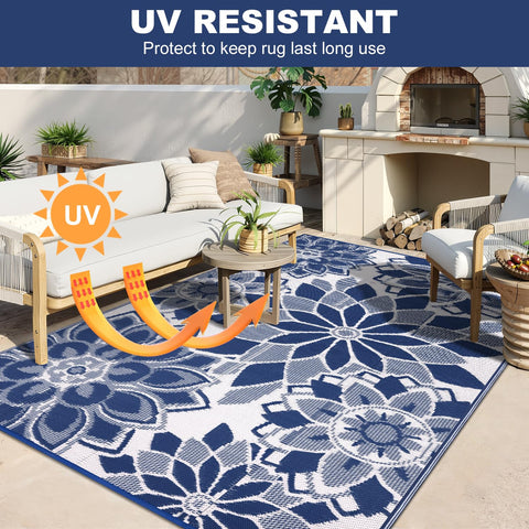 LOKHOM outdoor rug UV-resistant coating close-up preserves colors under sun.