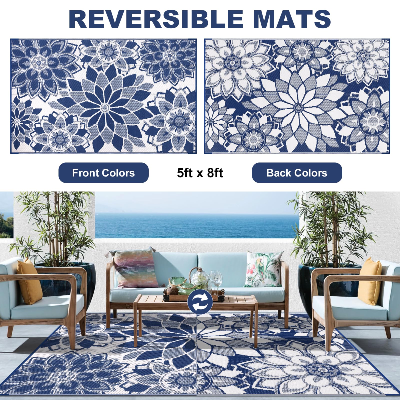 LOKHOM outdoor rug waterproof texture close-up demonstrates spill resistance and easy cleaning.