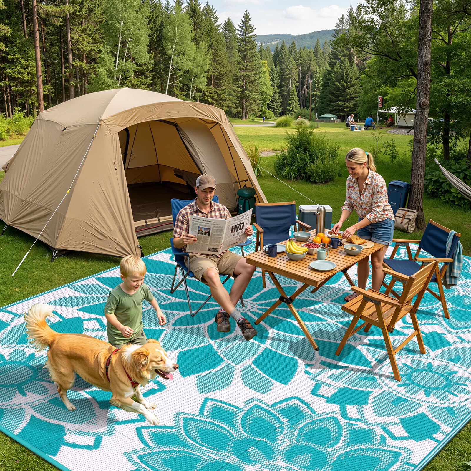 LOKHOM reversible plastic straw rug offers versatile indoor-outdoor use.