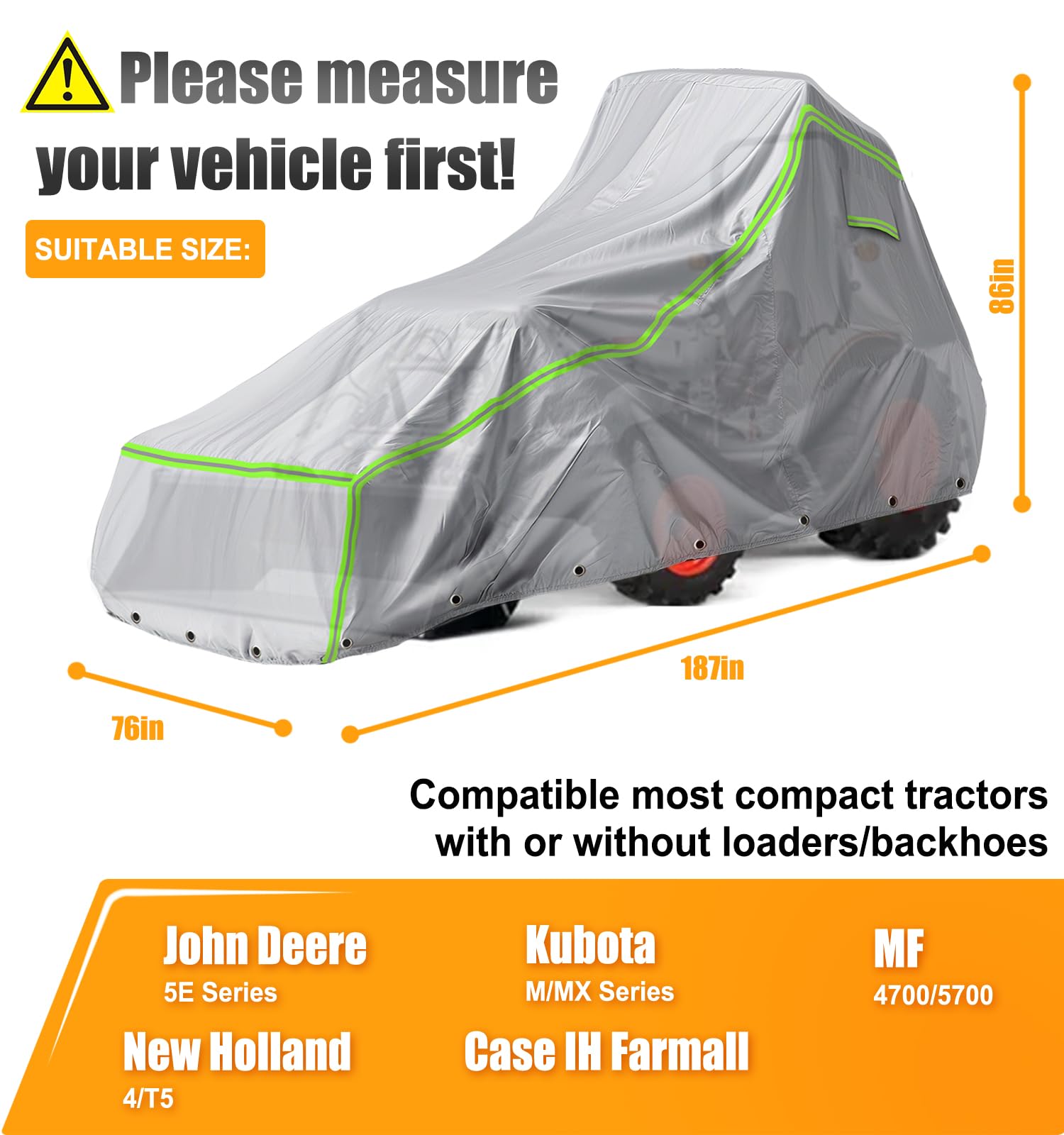 LOKISBEAURY tractor cover rear view highlighting secure windproof design and snug fit.