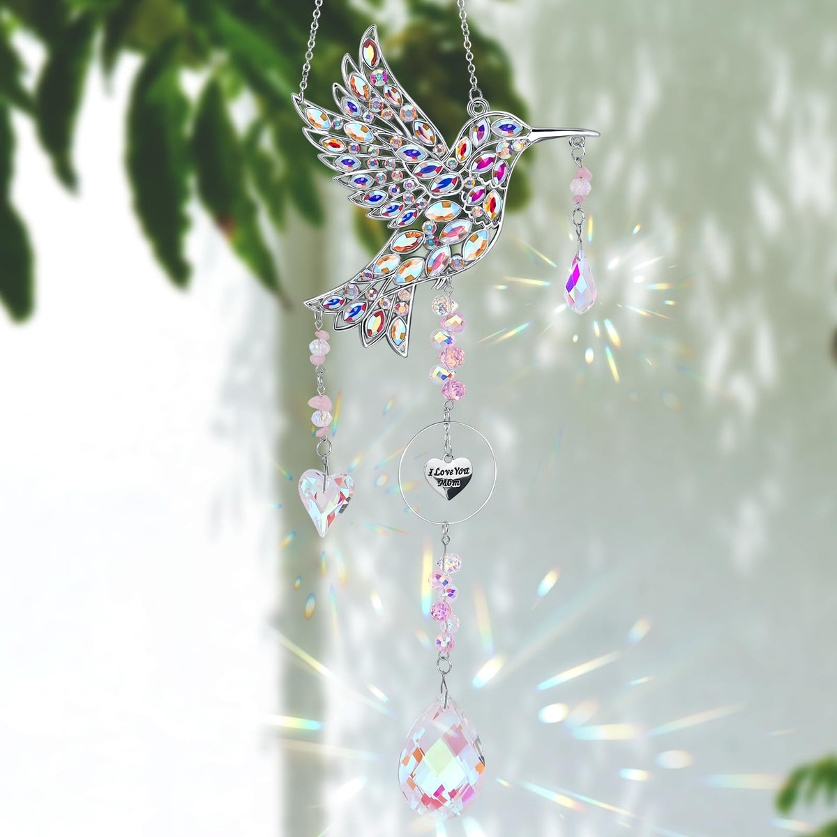 LOKOZ hummingbird suncatcher crystal pendant adds bright color in sunlight