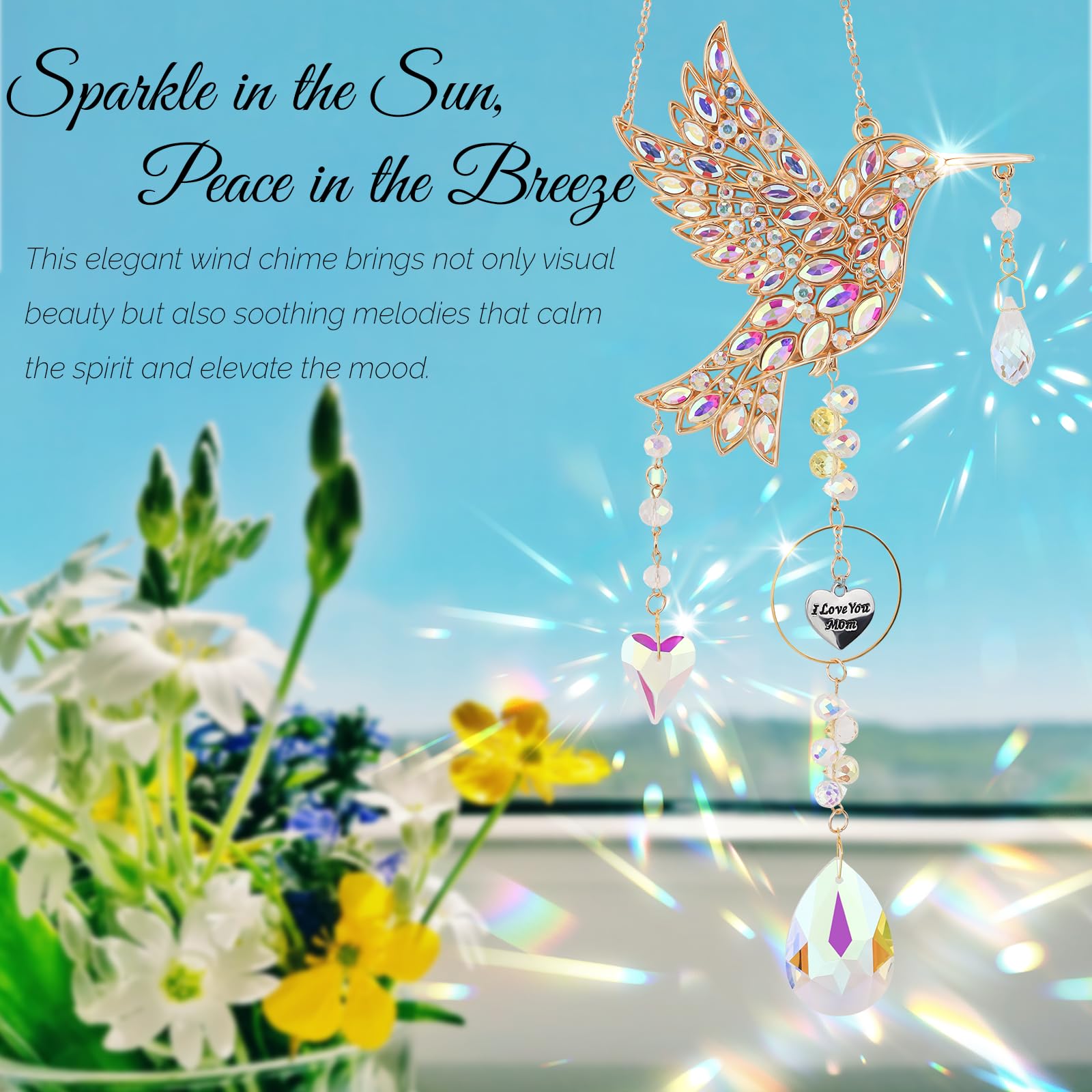 Lokoz hummingbird suncatcher home decor display with crystals