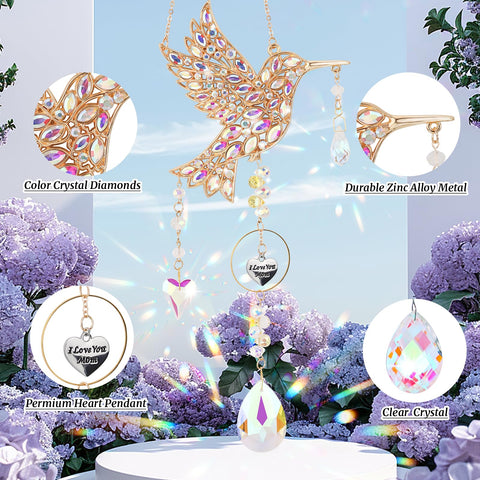 Lokoz hummingbird suncatcher metal frame silver finish reflects light
