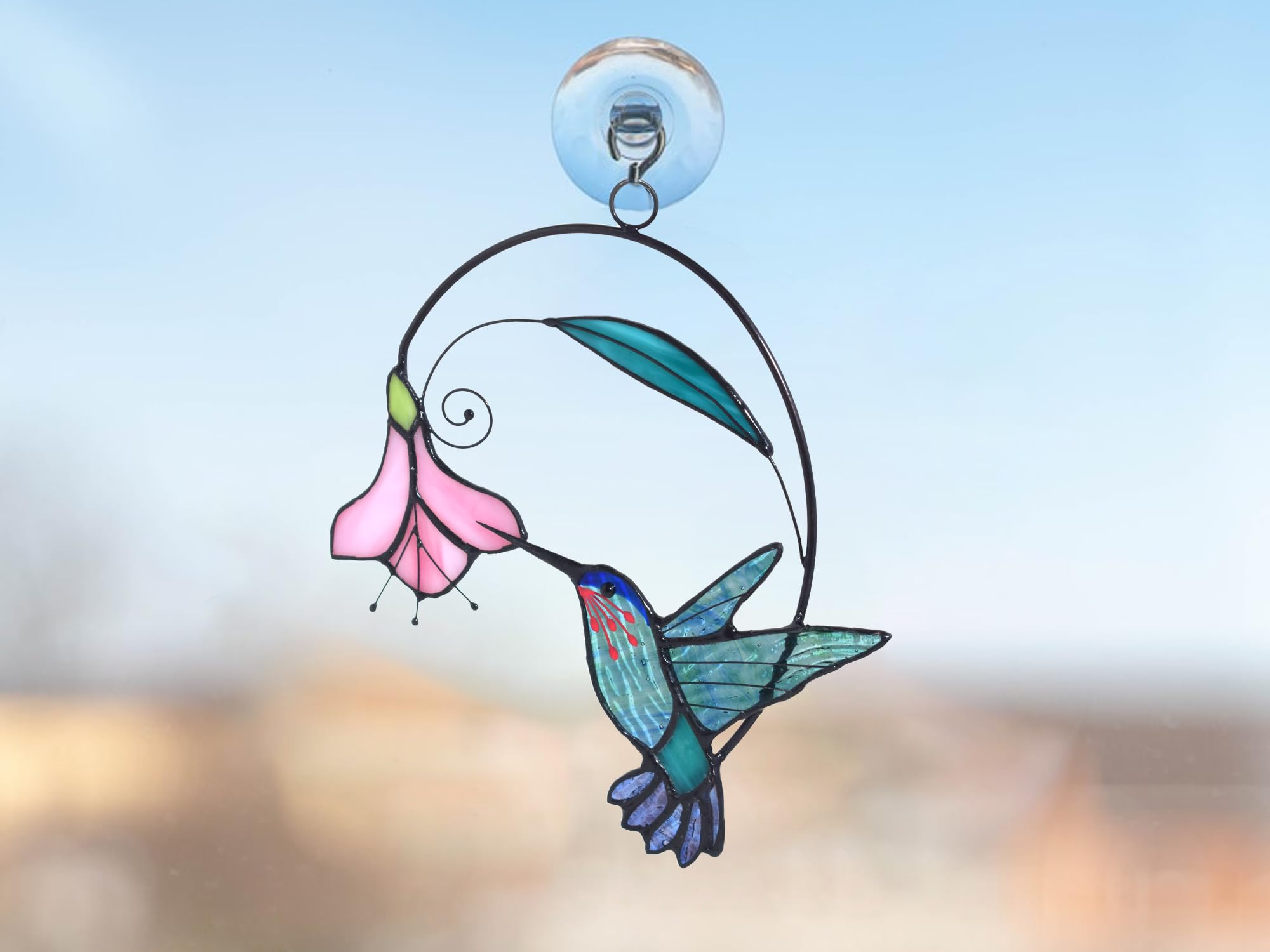 Lolitarcrafts handmade art glass hummingbird adds elegant color to windows