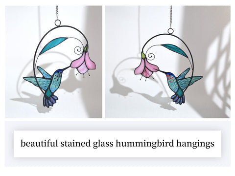 Lolitarcrafts blue glass hummingbird suncatcher adds color to any window