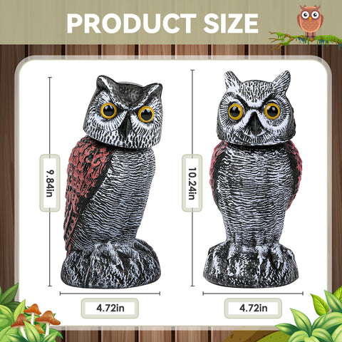 Lomrsiul garden owl with lifelike eyes improves deterrence