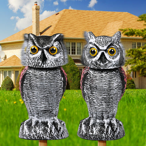 Lomrsiul owl decoy with rotating head deters birds from your garden