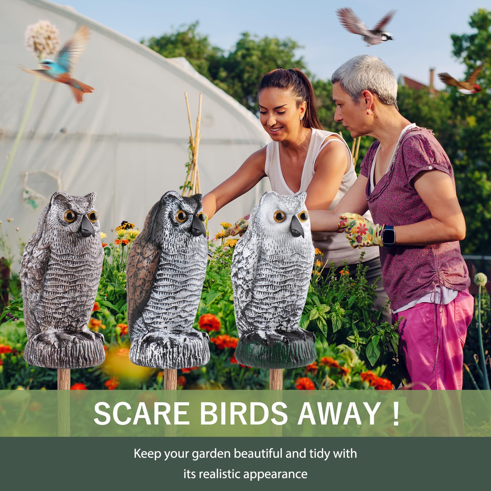 Lomrsiul realistic owl eyes yellow, creating lifelike presence for garden deterrence.
