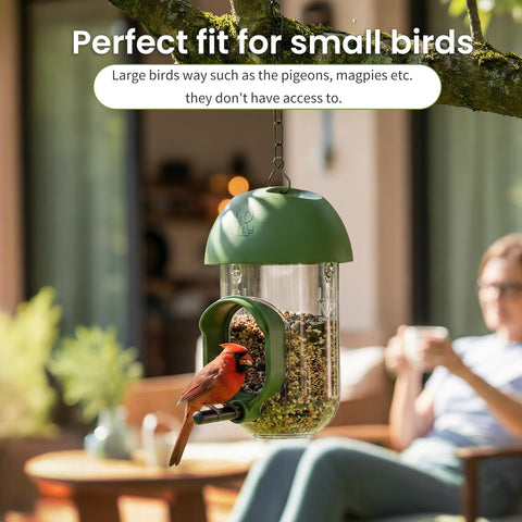 LO NA LOVE NATURE LONA feeder includes drainage holes to keep seeds dry