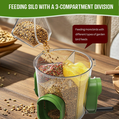 LO NA LOVE NATURE LONA large capacity feeder keeps birds fed longer in green garden.