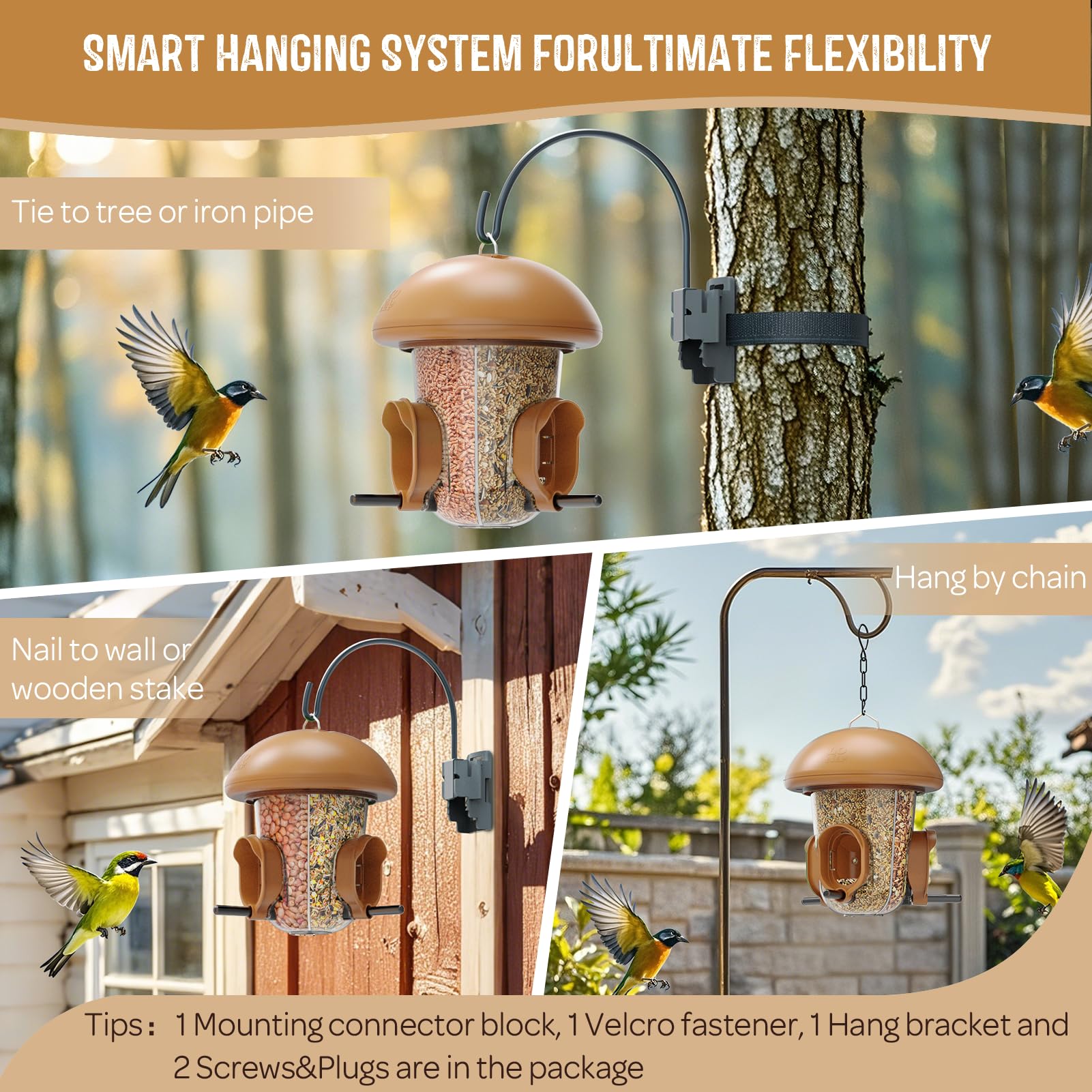 LO NA LOVE NATURE lona birdfeeder flexible hanging system for trees, walls, or hooks.