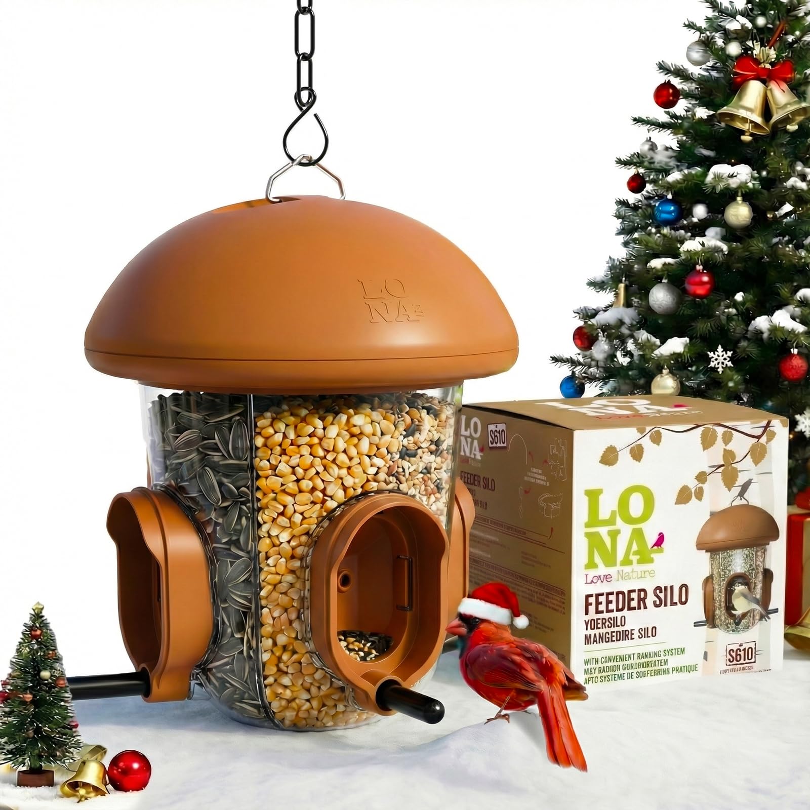 LO NA LOVE NATURE lona birdfeeder three-chambers design supports diverse seed options.