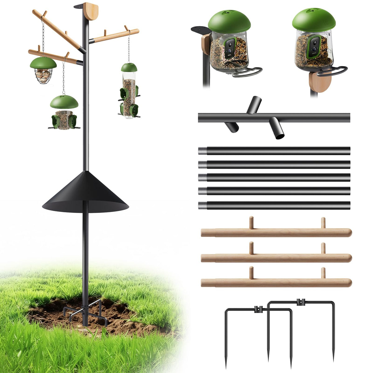 LO NA LOVE NATURE LONA heavy-duty bird feeder pole assembled, blending garden aesthetics and durable construction.