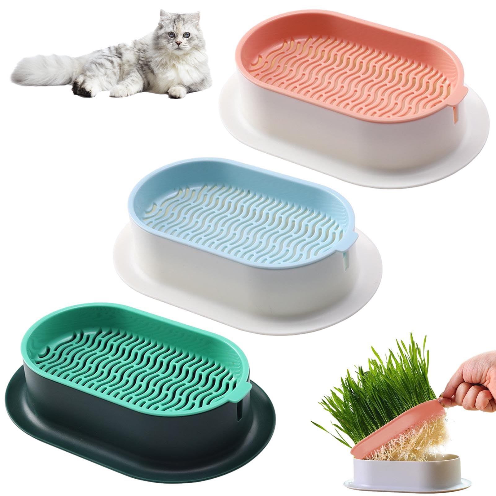 Londehuhai cat grass planter in dark green, durable ABS for indoor soil-free growing.