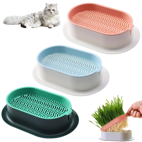 Londehuhai cat grass planter in dark green, durable ABS for indoor soil-free growing.