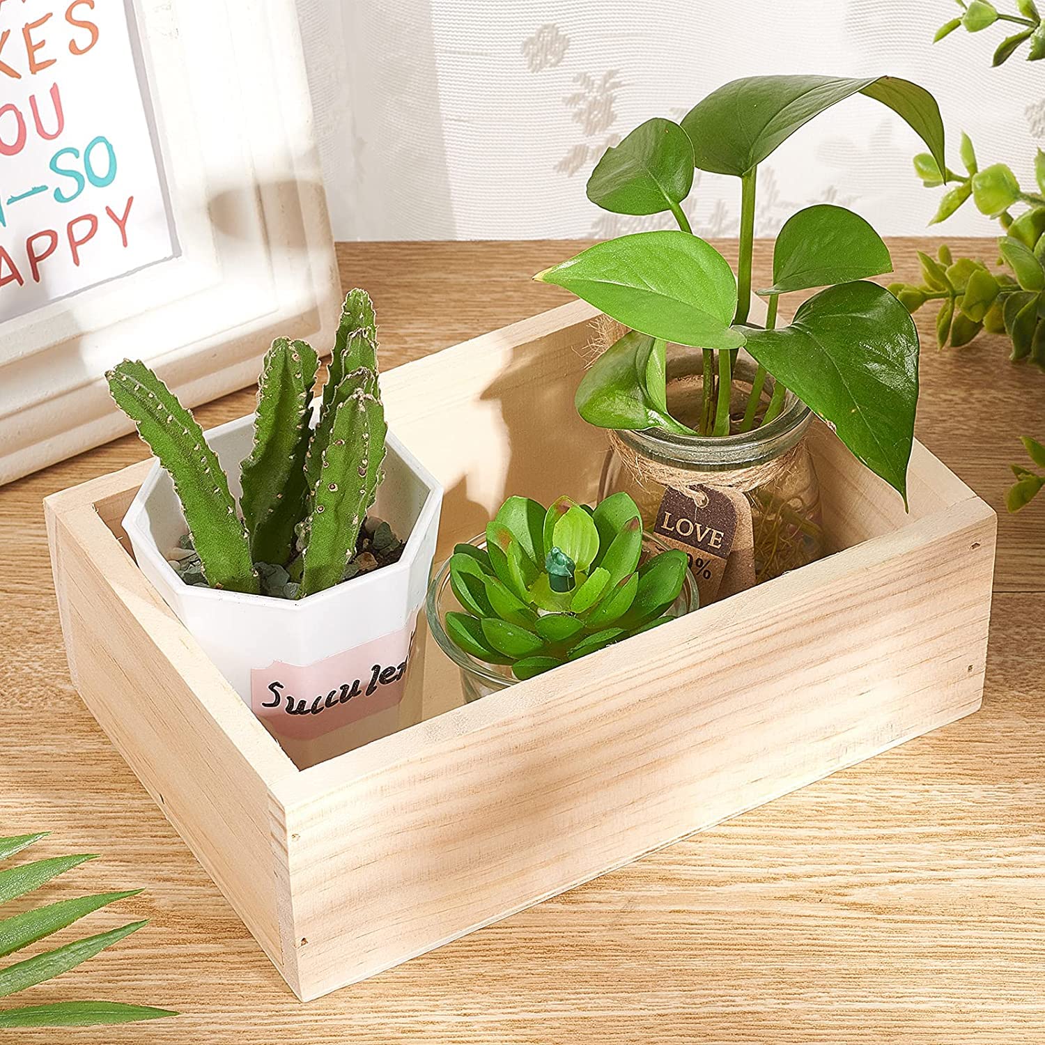 LONG TAO rectangle wooden planters for indoor and outdoor decor