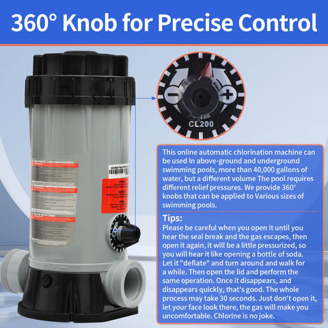 LONGADS ABS-material chlorinator body demonstrates durable construction for outdoor pools.