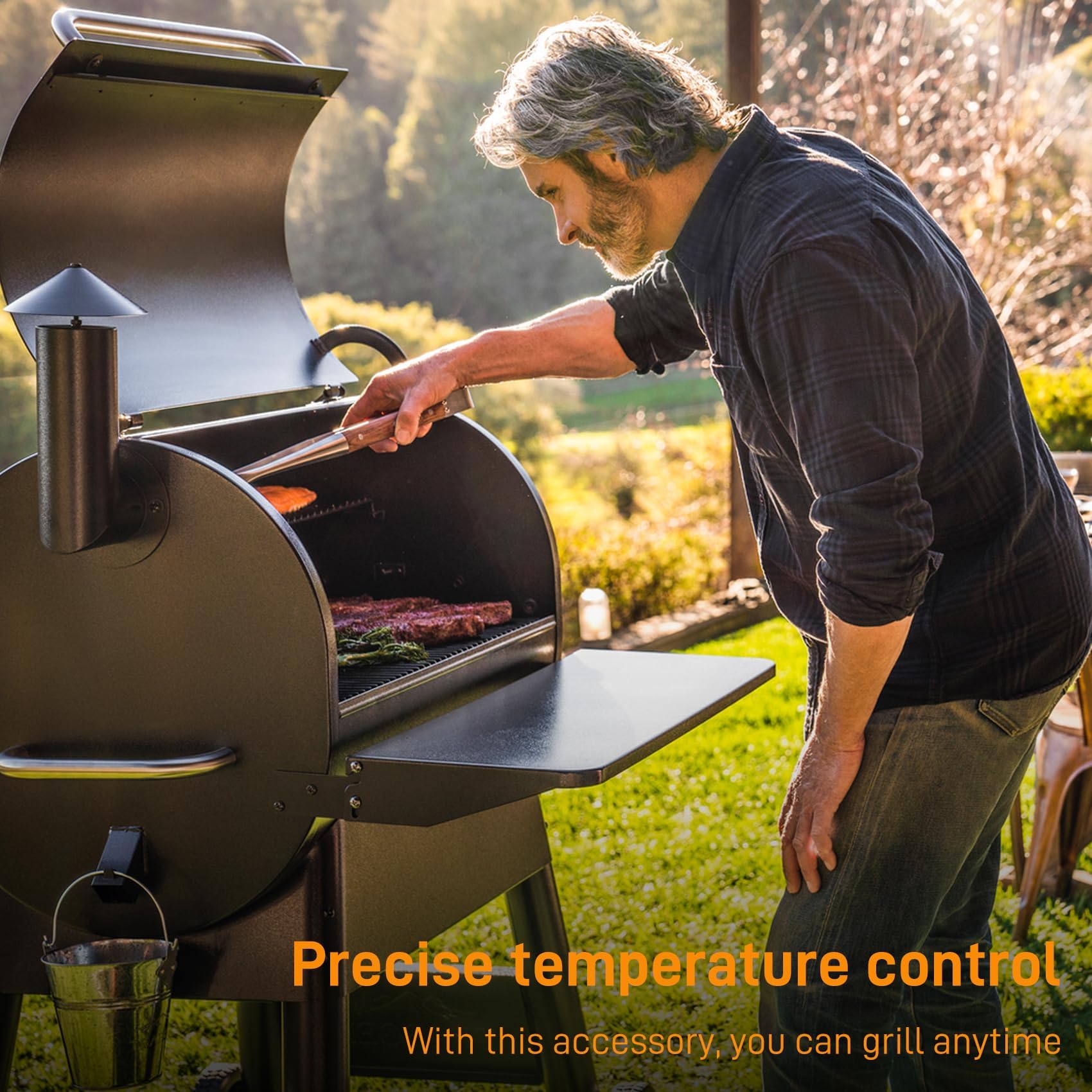 LONGADS grill induction fan kit installed on a grill, promoting even heat distribution