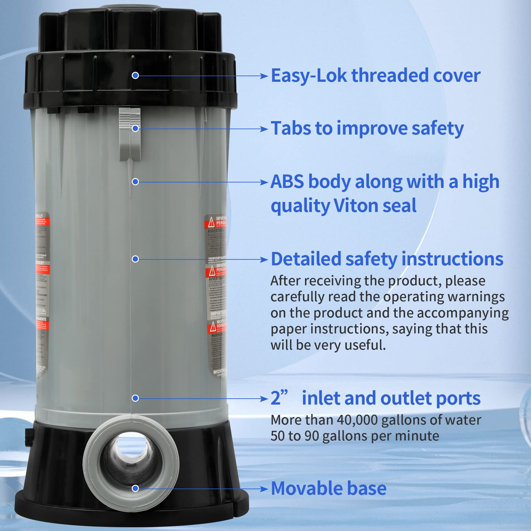 LONGADS unit compatible with Hayward CL200 feeder ensures reliable inline dosing.