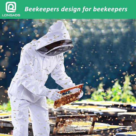LONGADS kid-friendly bee suit in a backyard honey harvest setting