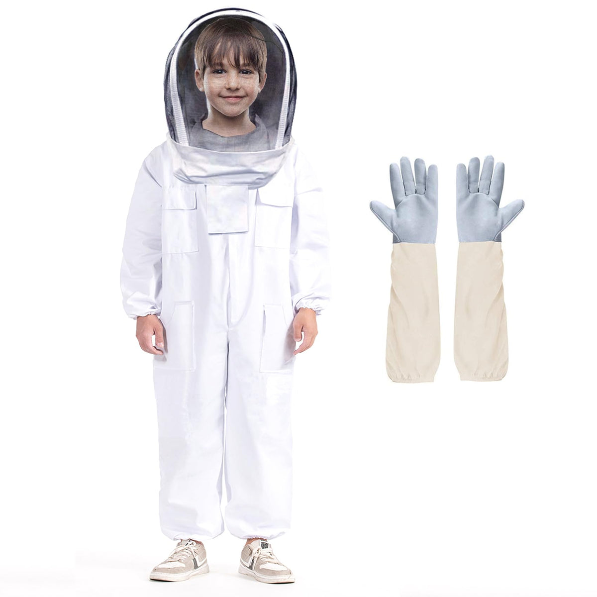 LONGADS kids bee suit with full-coverage hood for safe hive work and play