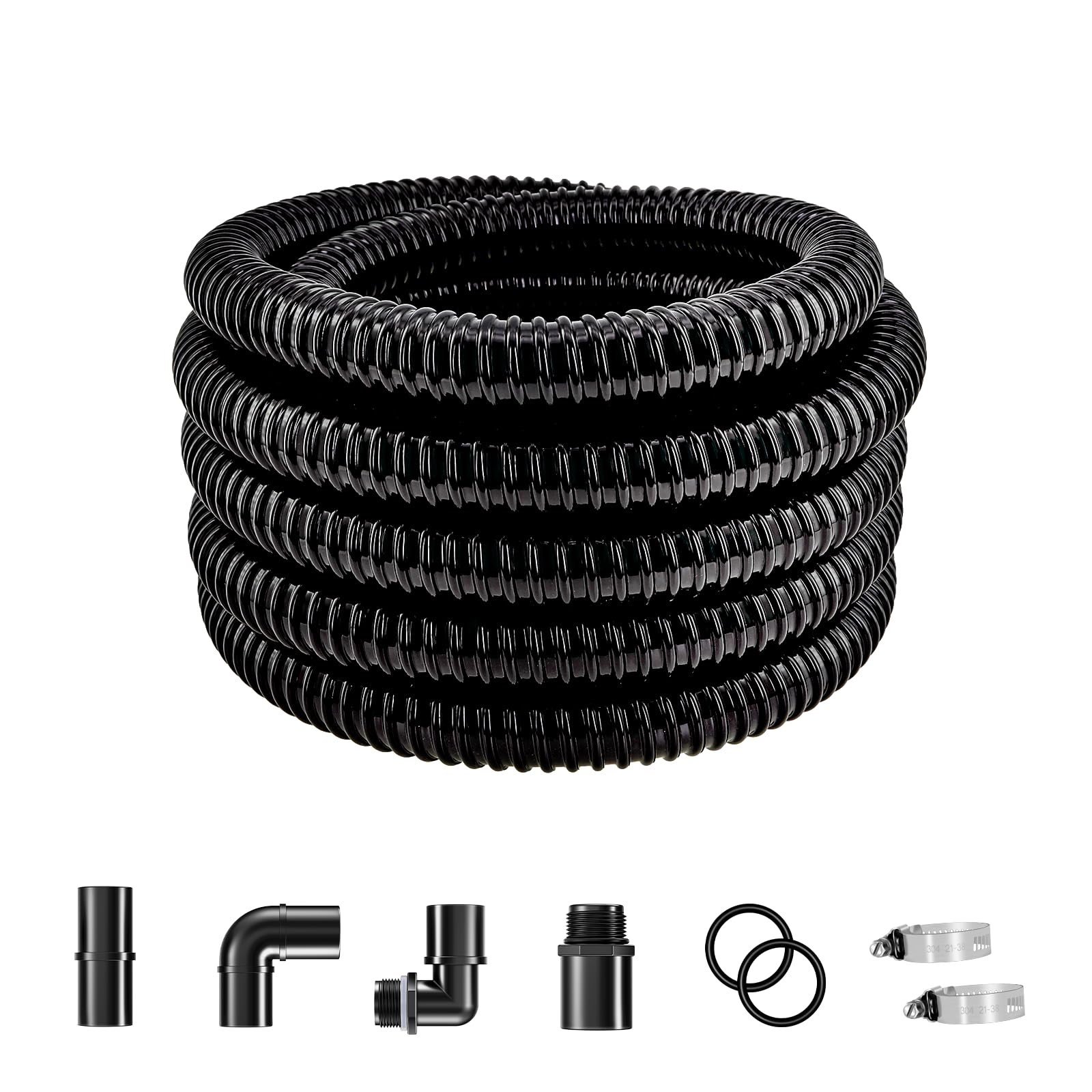 Longrun pond tubing showing 1.5-inch inlet and 26.9 ft length for pond setup.