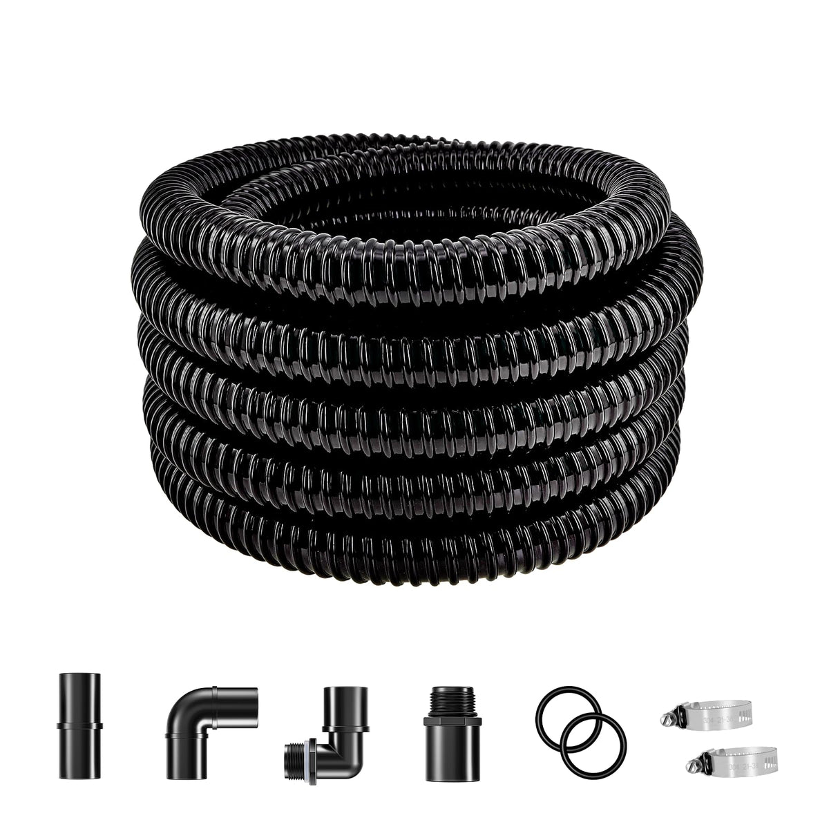 Longrun pond tubing showing 1.5-inch inlet and 26.9 ft length for pond setup.