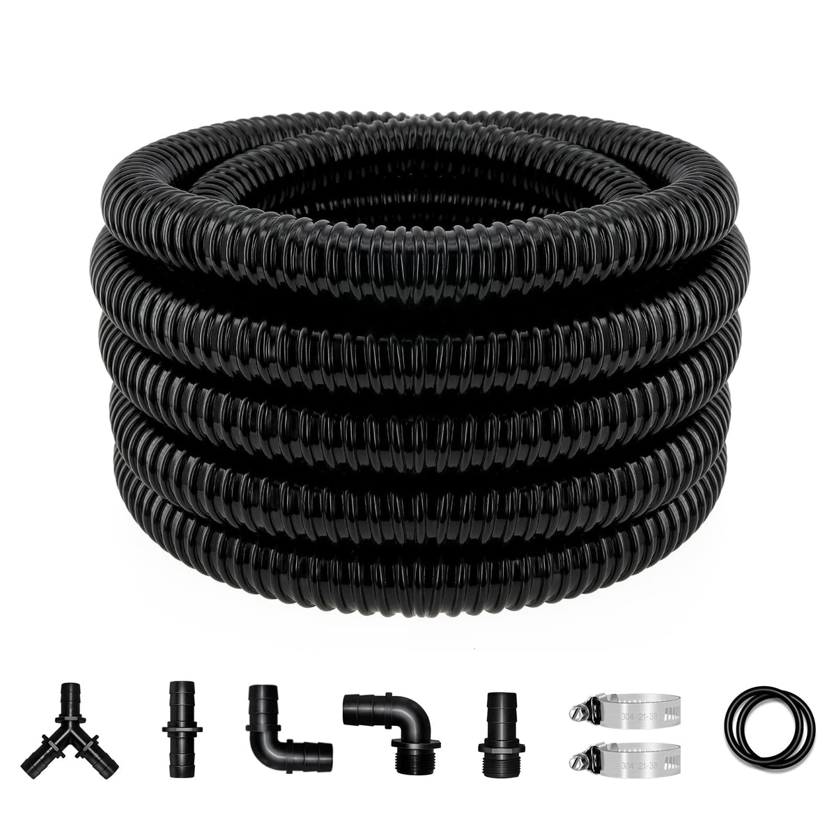 LONGRUN pond tubing 1 inch diameter, flexible and kink-resistant for easy pond setup.