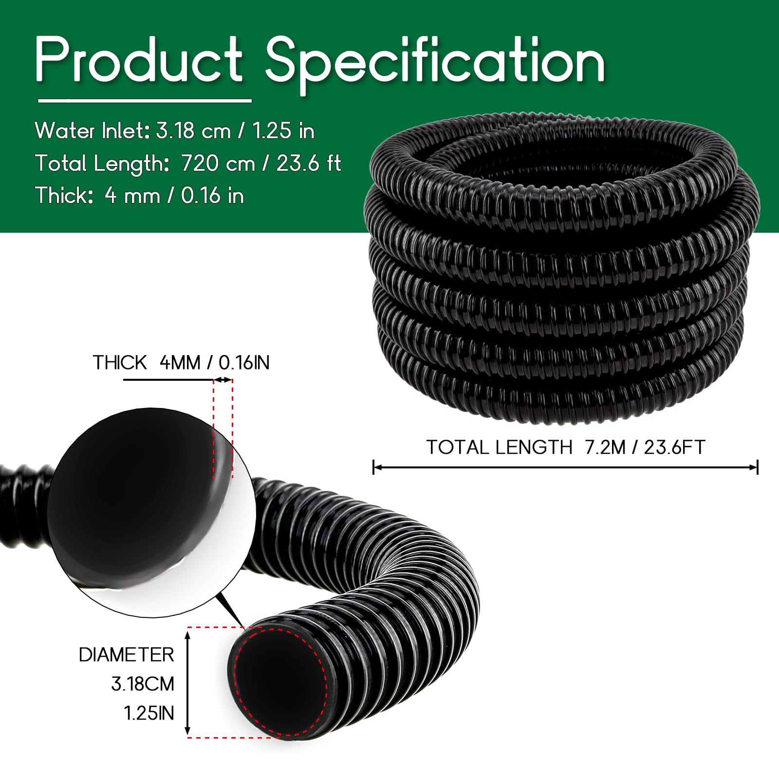 Longrun corrugated hose spans 23.6 feet for outdoor water setups.
